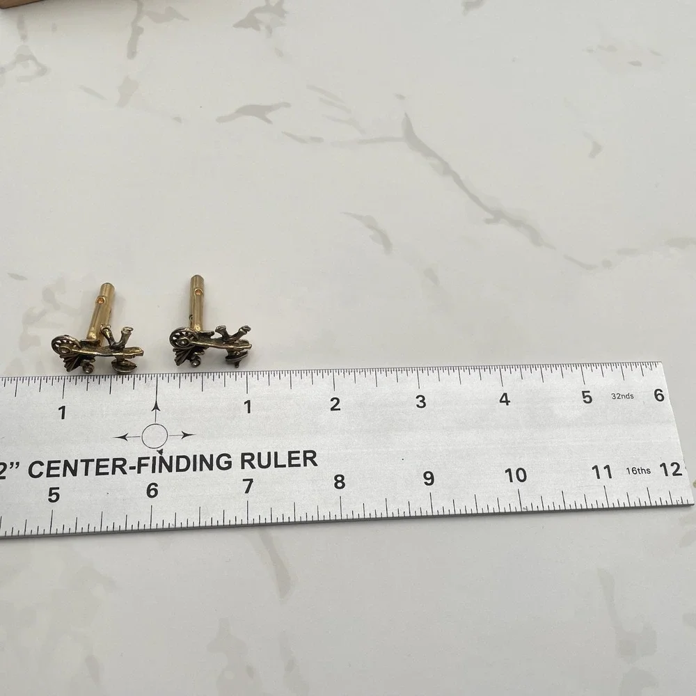 Vintage VTG Novelty Cufflinks Carriage Rickshaw Rider Clear Rhinestone Gold Tone